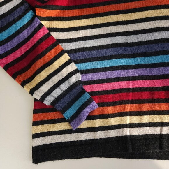 Vintage wool multicolor stripe mock neck fine knit sweater top long sleeve women - Picture 7 of 10